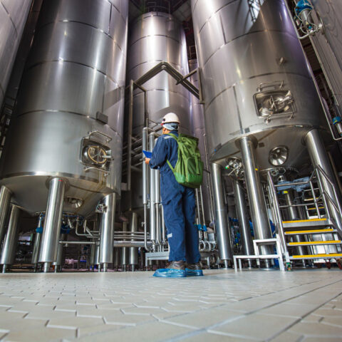 Technician with machines