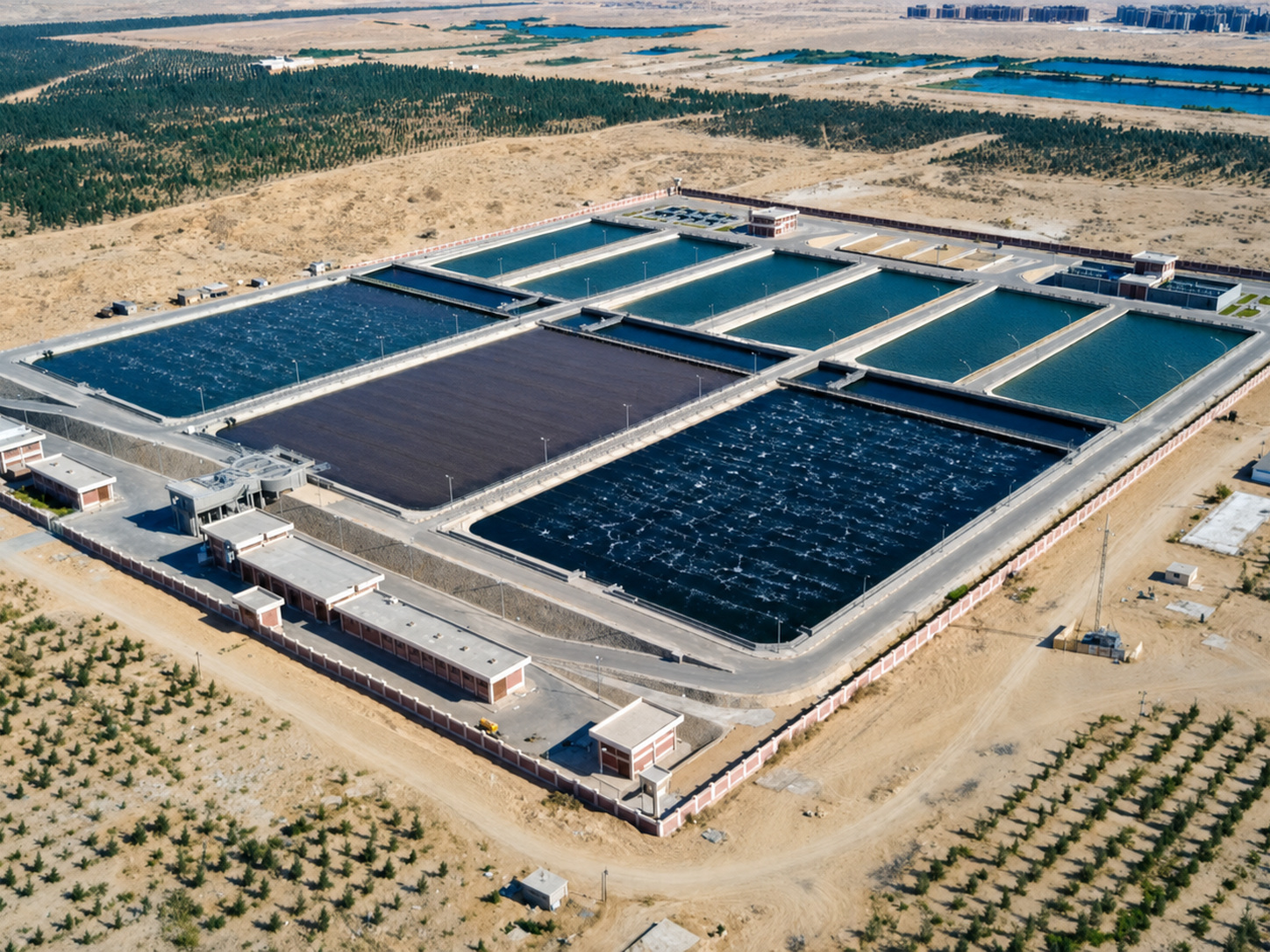 Wastewater treatment facility aerial view
