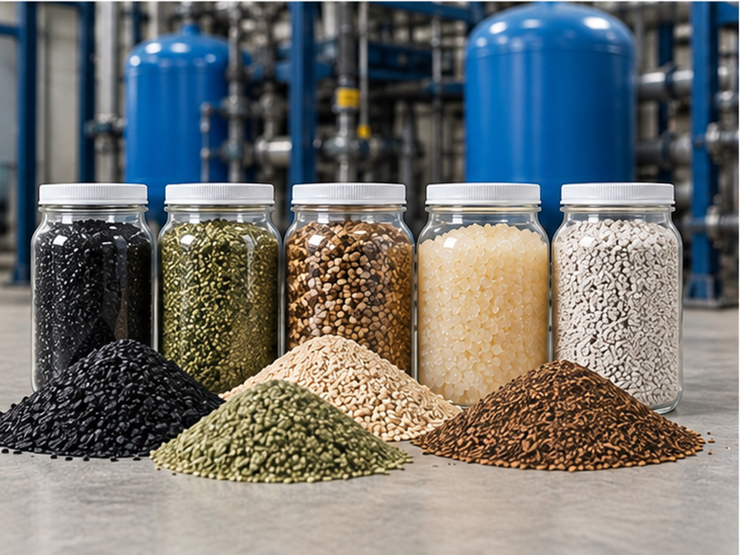 Water filtration media and resin